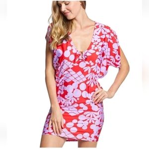 Trina Turk Bali Blossom Floral Swim Suit Cover Up Tunic Dress